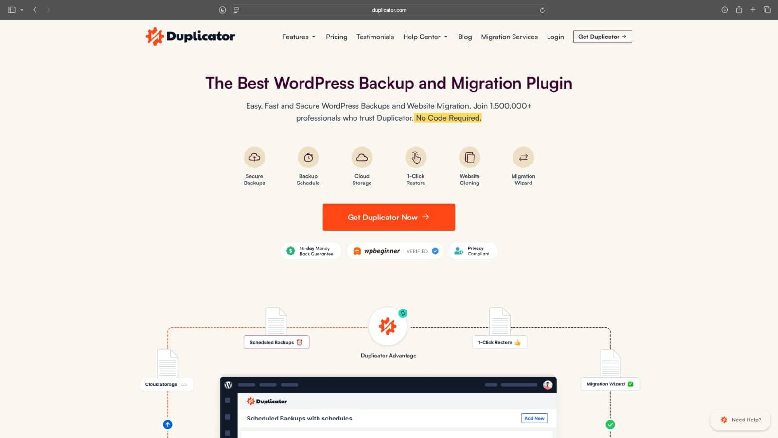 A screenshot of the Duplicator website.